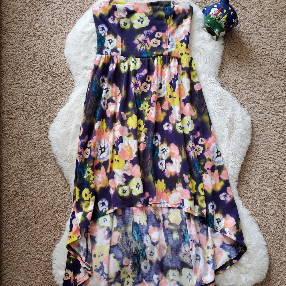 Floral Low-High Strapless Summer Dress